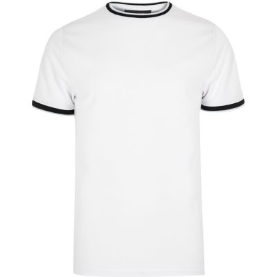 White contrast tipped slim fit T-shirt